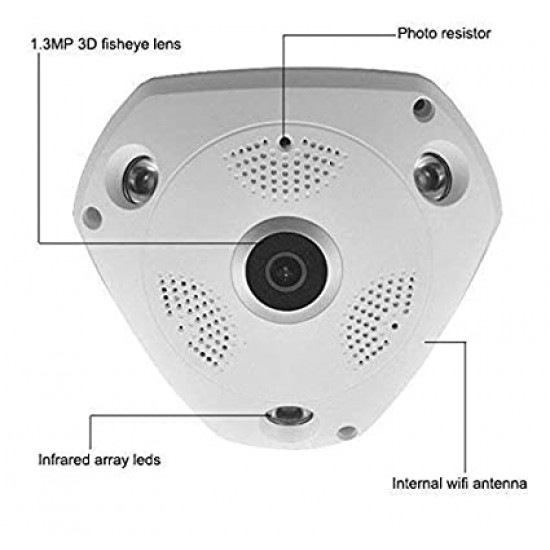 Wireless Panoramic VR HD WIFI Clock Celling Wifi Smart Home 3D IP Camera FishEye 360 Degree CCTV camera