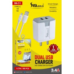 SM Gold SM-Z11 3.4A Fast 2 USB Port Adapter Smart Mobile Phone Charger