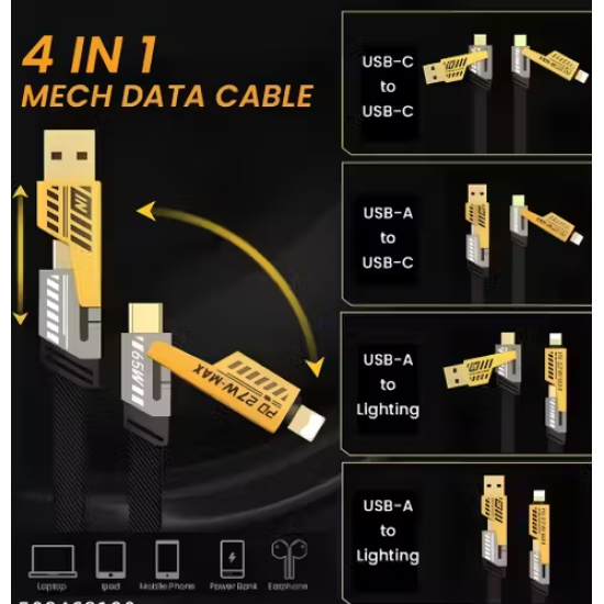 CARMAX 65W 4in1 Mobile Charging Metal Data Cable