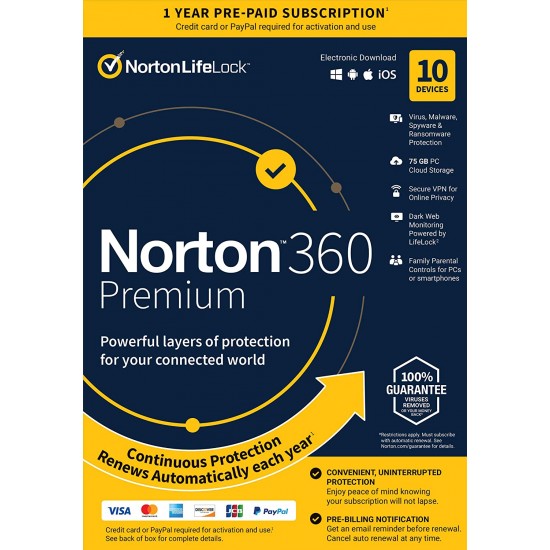 Norton 360 Premium for 10 PC, Mac®, smartphone or tablet Security Software