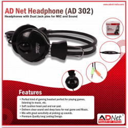 Adnet AD-302 Wired Over the Ear with Mic Headphone