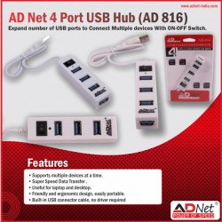 Adnet 4 Port USB Hub with Single Switch and LED Indicator Adapter