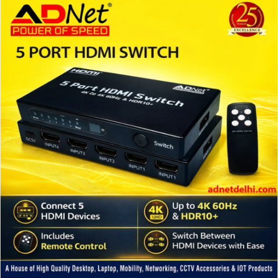 Adnet 5 Port 4K HDMI Switch