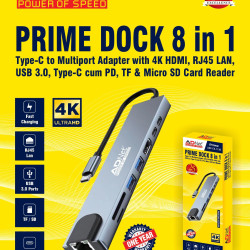 Adnet Prime Dock 8 in 1 ADP-C8-1136 Type C 4K HDMI RJ45 LAN USB 3 with Card Reader Multiport Adapter Docking Station