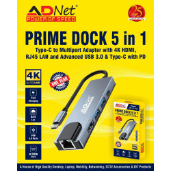 Adnet Prime Dock 5 in 1 ADP-C5-1135 Type C 4K HDMI RJ45 LAN USB 3 with PD Multiport Adapter Docking Station Adnet Prime Dock 5 in 1 ADP-C5-1135 Type C 4K HDMI RJ45 LAN USB 3 with PD Multiport Adapter Docking Station