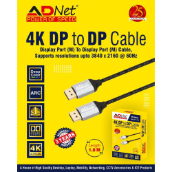 Adnet ADP-DV-1183 4K DP-DP DisplayPort Male to DisplayPort Male Adapter Cable