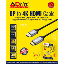 Adnet ADP-DV-1184 4K DP-HDMI DisplayPort Male to HDMI HD Male Adapter Cable