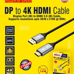 Adnet ADP-DV-1184 4K DP-HDMI DisplayPort Male to HDMI HD Male Adapter Cable Adnet ADP-DV-1184 4K DP-HDMI DisplayPort Male to HDMI HD Male Adapter Cable