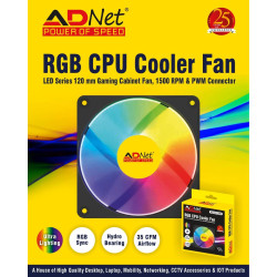 Adnet RGP CPU Cooler AD-CF-349 120 mm 1500 RMP with PWM Connector LED Series Cabinet FAN Adnet RGP CPU Cooler AD-CF-349 120 mm 1500 RMP with PWM Connector LED Series Cabinet FAN