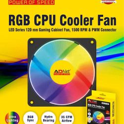 Adnet RGP CPU Cooler AD-CF-349 120 mm 1500 RMP with PWM Connector LED Series Cabinet FAN Adnet RGP CPU Cooler AD-CF-349 120 mm 1500 RMP with PWM Connector LED Series Cabinet FAN