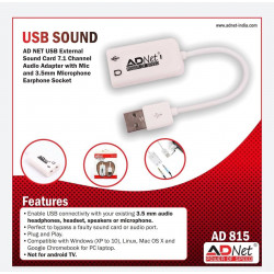 Adnet AD-815 USB 15 7.1 Channel Audio Virtual Adapter with MIC External Sound Card