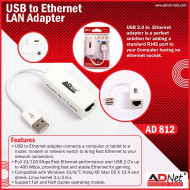 ADNET AD812 USB 2.0 to fast Ethernet 10/100 Mbps RJ45 Network LAN Adapter