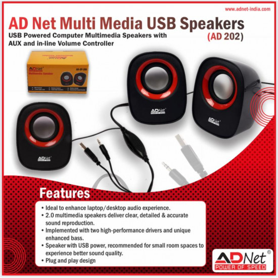 ADNET AD-SP202 Portable USB Powered 5W MultiMedia Laptop/Desktop Mini Speaker