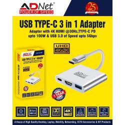 Adnet ADP-TC-1301 4K Output + PD + USB Type C 3-in-1 HDMI Adapter
