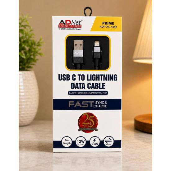 Adnet Prime ADP-UC-1352 12W 2.4A USB-A to USB-C Fast Charging & Data Sync Cable
