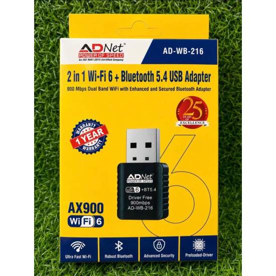 ADNet AD-WB-216 WiFi-6 AX900 MBPS Wireless with 5.4 Bluetooth N Nano Internet USB Adapter
