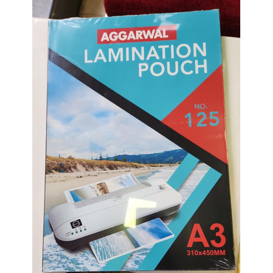 Aggarwal 250 2*125 Micron A3 Size (310mm * 450mm) 100 PCs Pack Hot Lamination Pouch