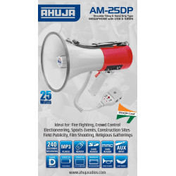 Ahuja AM25DP Portable 25 Watt with Shoulder Sling USB SIREN PA Megaphone
