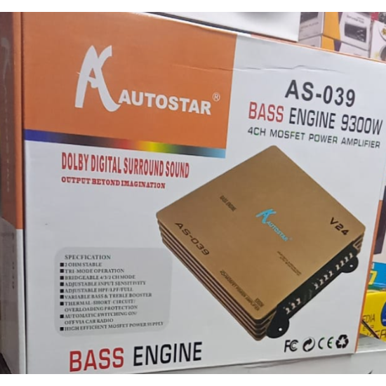 Autostar AS-093 BASS Engine 9300W 4 Channel Mosfet Power Amplifier