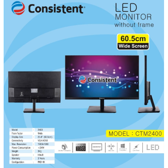 Consistent CMT 2400 23.8" inch Wide Full HD HDMI Inbuilt Speakers Frameless IPS Monitor