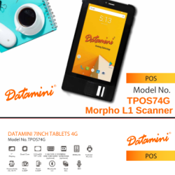 Datamini Tablet TPOS7 4G Aadhaar Tab with Morpho L1 Series Fingerprint Scanner Aadhaar Enabled Biometric Attendance Machine Datamini Tablet TPOS7 4G Aadhaar Tab with Morpho L1 Series Fingerprint Scanner Aadhaar Enabled Biometric Attendance Machine