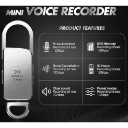 Digital Voice Recorder MP3 Player Rechargeable 8GB Steel Metal Key Chain