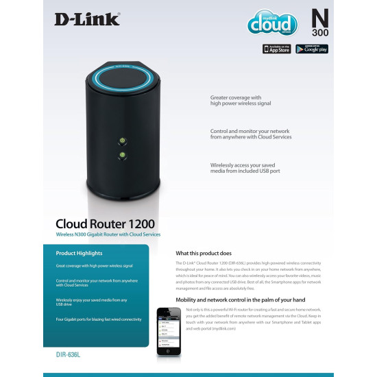 DLink DIR-636L WIRELESS N 300 GigaBit N300 Cloud Gaming Router
