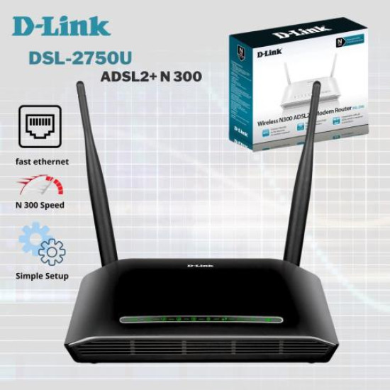 D-Link DSL-2750U Wireless N 300 ADSL2+ Modem Router D-Link DSL-2750U Wireless N 300 ADSL2+ Modem Router