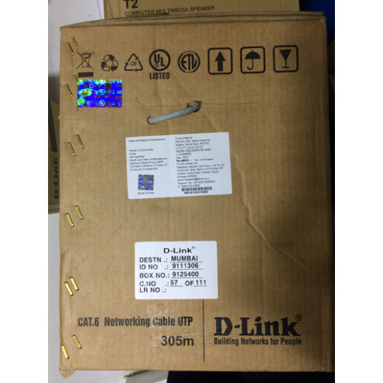 D-Link Cat 6 Networking Cable 305 Original Miters Box UTP Grey Outdoor LAN Cable