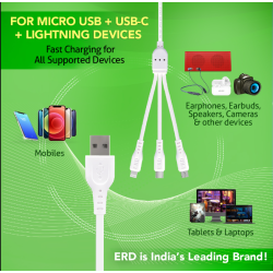 ERD UC-81 Multi USB Cable 3 in 1 USB-A to Micro USB + USB-C + Lightning Mobile Charging Data Cable