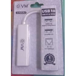 EVM URJ USB+LAN 2-in-1 1 to RJ45 10/100 Ethernet USB Hub