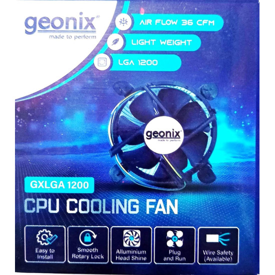 GEONIX CPU Cooling with Heatsink Compatibe With LGA1200 Socket Celeron/Pentium/i3/i5/i7 Processors Series Fan DC12V 0.60A 4-PIN Processor Fan