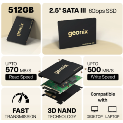 Geonix 512GB 2.5 Inch SATA-III Supersonic Laptop Internal Solid State Drive SSD