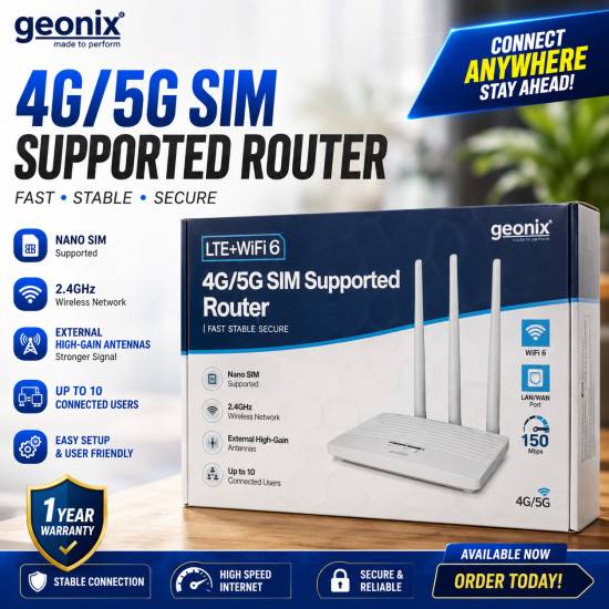 Geonix 5G SIM Supported GXWR4-5G Unveils Four Antenna with LAN Port High-speed Internet Router