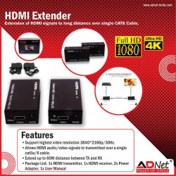Adnet HDMI Extender Over Cat 5e/6 Ethernet Converter 1080p Full HD | 4K HDMI Range Extension
