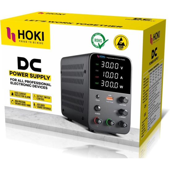 Hoki 3010 Programmable 30V ~ 10A 4-Digits LED Display USB Quick-Charge DC Power Supply