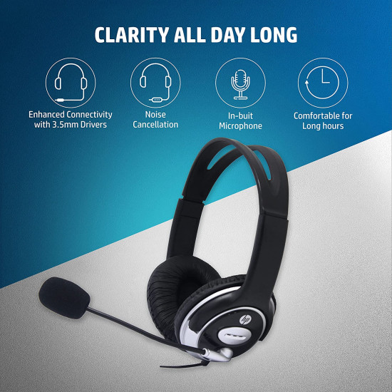 HP B4B09PA On Ear With Mic With 3.5 Mm Drivers, In-Built Noise Cancelling, Foldable And Adjustable Wired Headphone