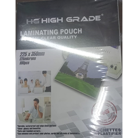 High Grade A4 size 125 Micron 225mm X 310mm Crystal Clear Quality Film 100 PCs Pack Lamination Pouch