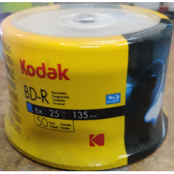 KODAK BD-R Blank Blu-Ray 6X BDR 25GB 50-Pack Cakebox Media Disc