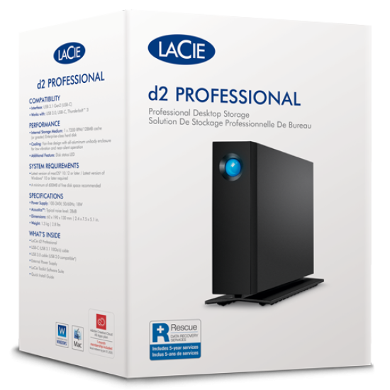 LaCie d2 Professional 8TB External Hard Drive Desktop HDD USB-C USB 3.1 Gen 2, 7200 RPM Enterprise Class Drives