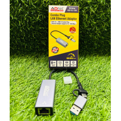 Adnet LAN Adapter USB 3 + Type C Combo Plug Prime ADP-CL-1281 10/100 Network RJ45 Ethernet Hub