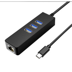 Type-C to Gigabit Ethernet Lan Network+3 USB Ports USB-C to 3-Port USB 3.0 Hub + RJ45 Converter for MacBook/Pro/iMac/ChromeBook/Pixel/More Type-C Devices Adapter