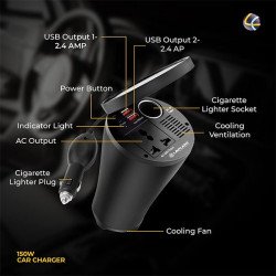 Lapcare LPI-002 Portable 150W Power Inverter wtih Dual USB Port Smart Car Charger Lapcare LPI-002 Portable 150W Power Inverter wtih Dual USB Port Smart Car Charger