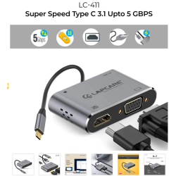 LAPCARE LC411 4 in 1 USB / PD / HDMI / VGA Extended Travel Docking Station