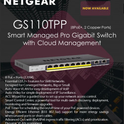 Netgear GS110TPP 10-Port Gigabit | 8-Port Gigabit PoE+ Ethernet Smart Switch with 2 Copper Ports and Cloud Management Desktop | Wall Mount Smart Switch