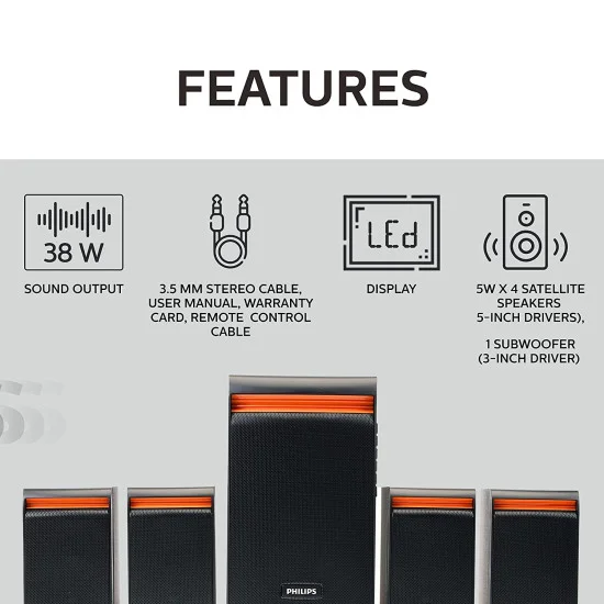 Philips 40000 W Channel PMPO Wireless, USB, Bluetooth Audio System  Multimedia Speaker