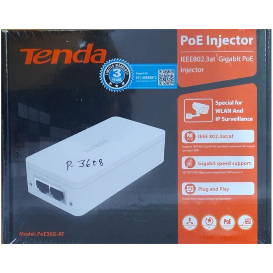 TENDA PoE30G-AT Gigabit PoE Injector 30W Output Power | Compliant with IEEE 802.3af/at Standard PoE Injector