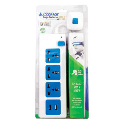ProDot Surge Protector with 3 sockets, 2 USB Port Power Strip