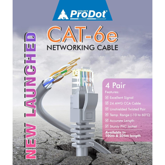 Prodot Cat6 100 mtrs roll CAT6e 4 pair cable UTP Networking LAN Cable