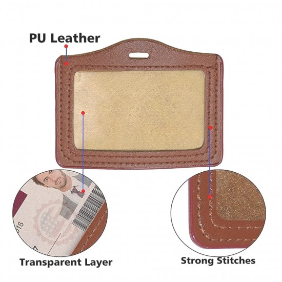 Leather Card ID PU Leather Window ID Badge Holder Horizental/Vertical ID Card Holder